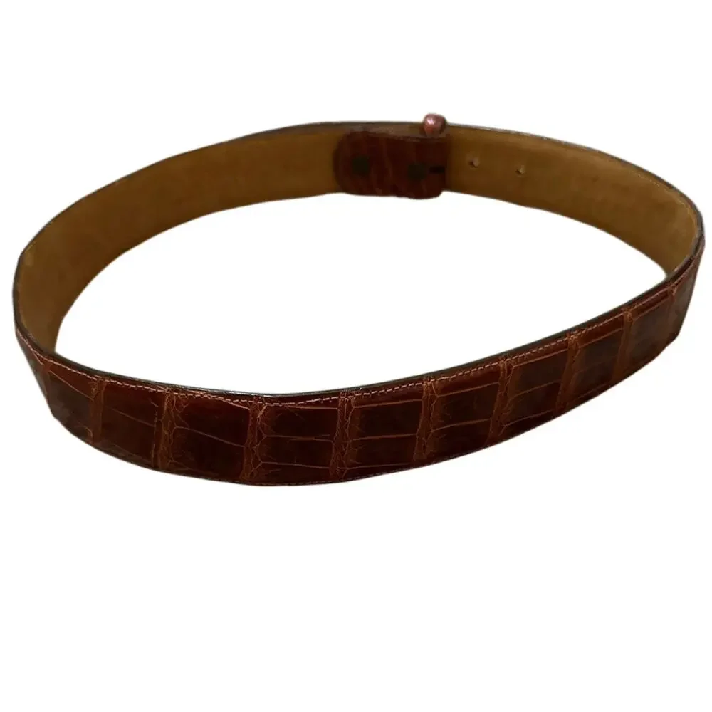 Maida's Houston Texas Crocodile Belt Made in USA Size 32 no buckle brown